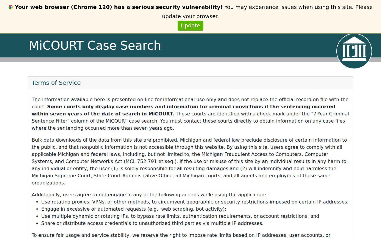 St. Joseph County docket search MiCOURT statewide public case-search interface