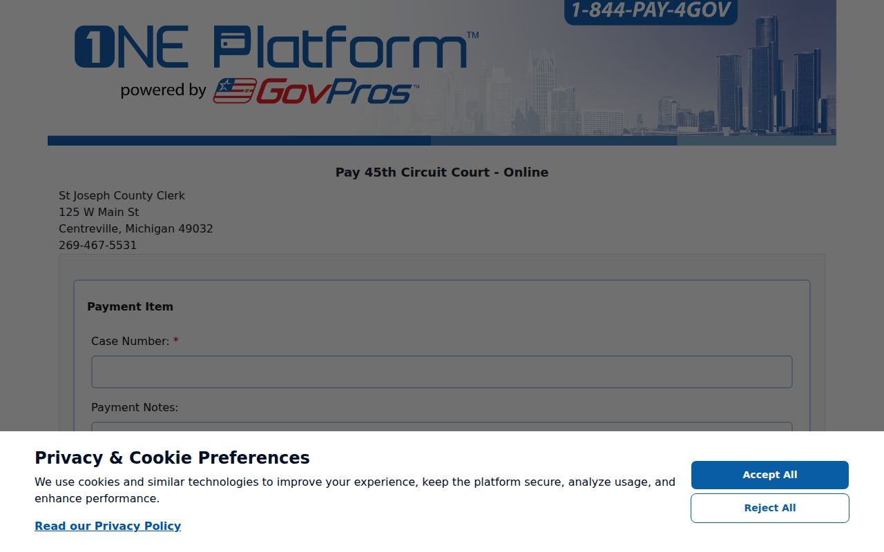 St. Joseph County civil court dockets 45th Circuit GovPros payment page