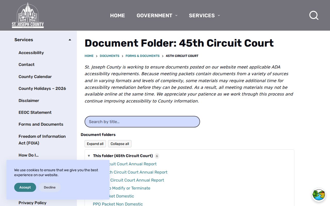St. Joseph County criminal court dockets 45th Circuit Court forms page