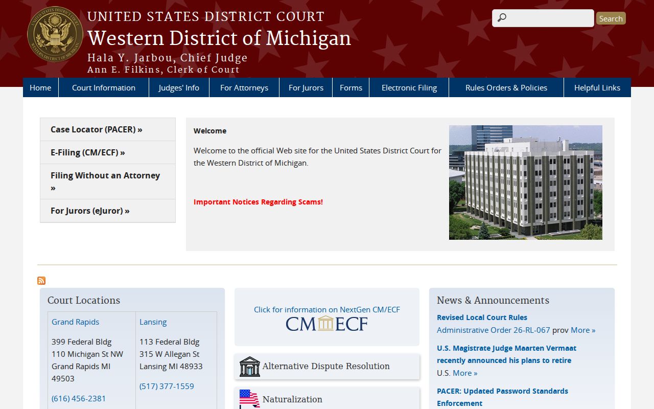St. Joseph County court docket Western District of Michigan federal court access