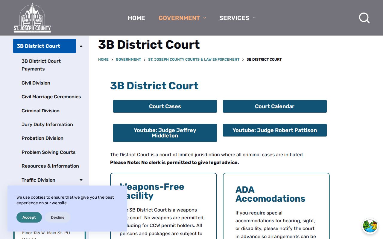 St. Joseph County traffic court record route at 3B District Court