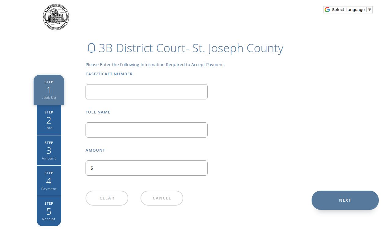 St. Joseph County traffic court FivePoint ticket payment record lookup