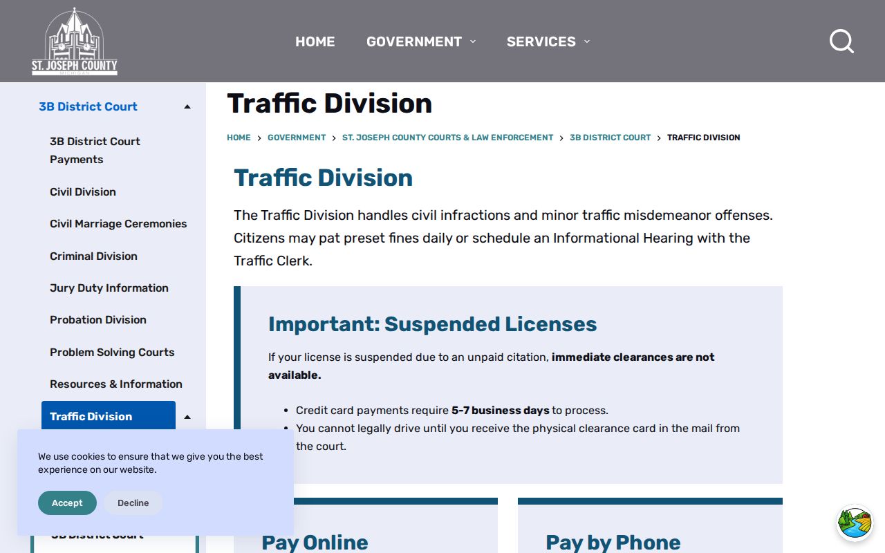 St. Joseph County traffic court record information from 3B Traffic Division